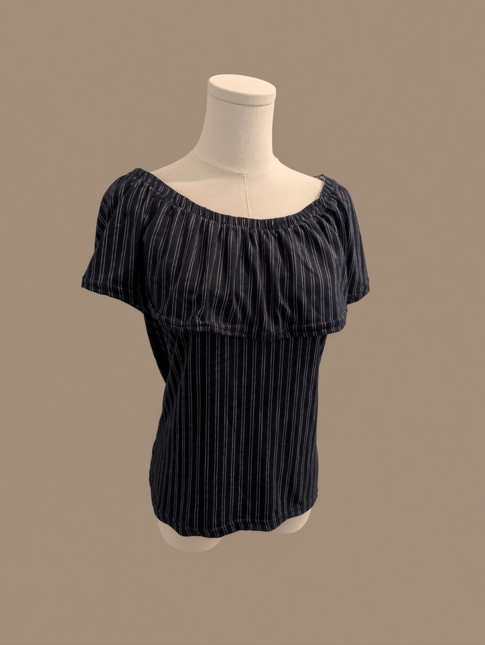 Striped Off-Shoulder Navy Blouse